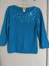 RUBY RD, BLUE, SWEATER, M