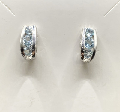 Ross Simons Sterling Silver Blue Topaz J-Hoop Earrings