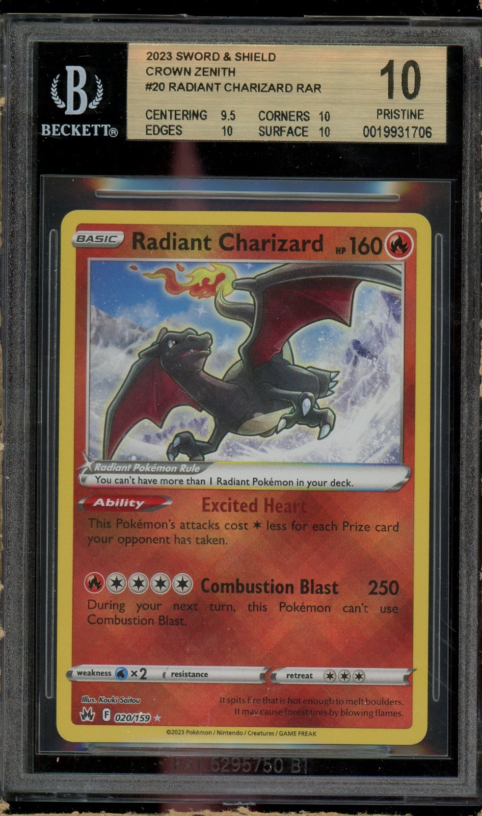 2023 Pokémon TCG Radiant Charizard Crown Zenith 020/159 BGS 10 Pristine