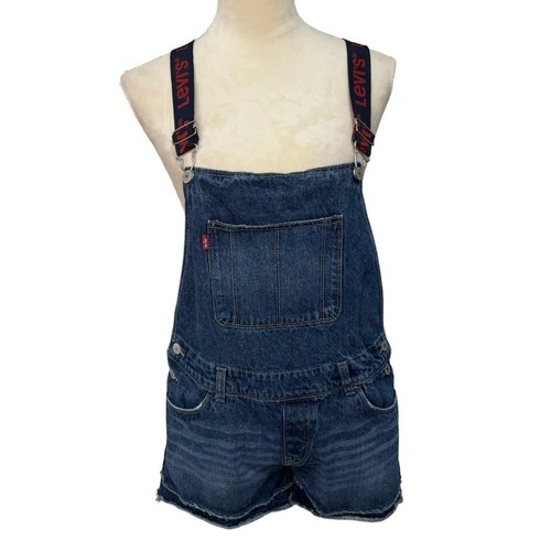 Levi Strauss & Co Logo Denim Boyfriend Shortall Short Overalls Size 14 1/2 Plus