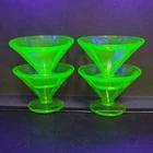 Federal Uranium Glass Dessert Sherbet Ice Cream Pedestal Dish set of 4 green