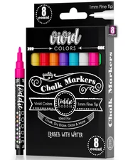 Loddie Doddie Fine Tip Liquid Chalk Markers - Pack of 8 1mm Neon Colors -