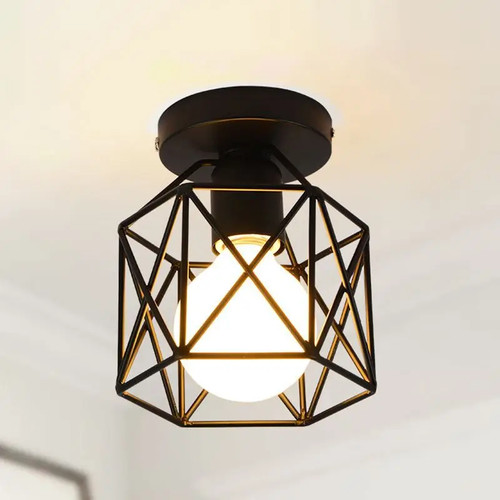 Plafoniera Led E27 Ferro Battuto Nero Nordico Moderna per Cucina Soggiorno - Foto 23 di 24