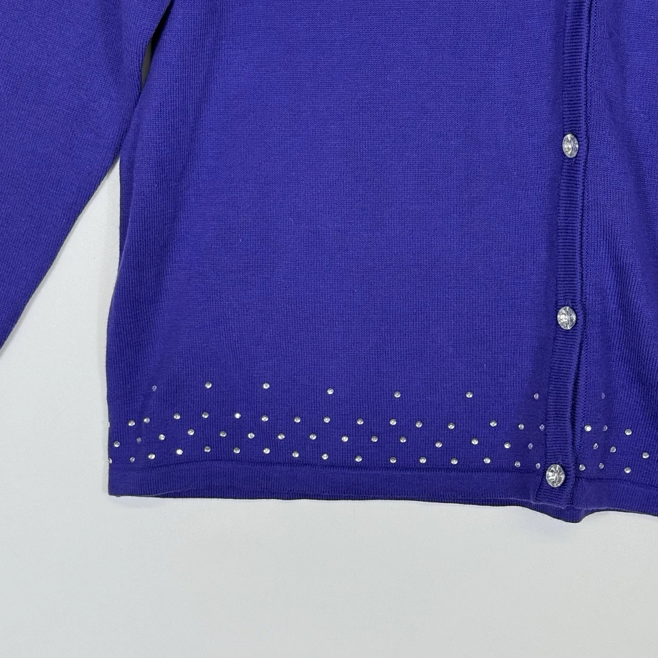 Quacker Factory Womens Large Royal Purple Rhinestone Whimsical Cardigan Sweater - Image 3 of 4