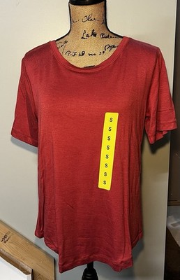 Matty M Red Solid Knit Short Sleeve Round Neck Women's T-Shirt Size S