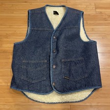 Roebucks Sears Vintage 70s Men's Blue Denim Sherpa Lined Vest Size L
