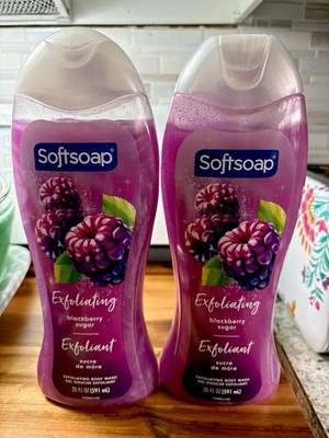 Softsoap Blackberry Sugar Exfoliating Body Wash Scrub 2 Count Real Sugar 20 Oz