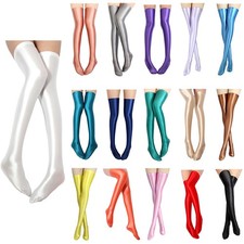 Womens Oil Glossy Thigh High Stockings Shimmery Over The Knee Stockings Opaque