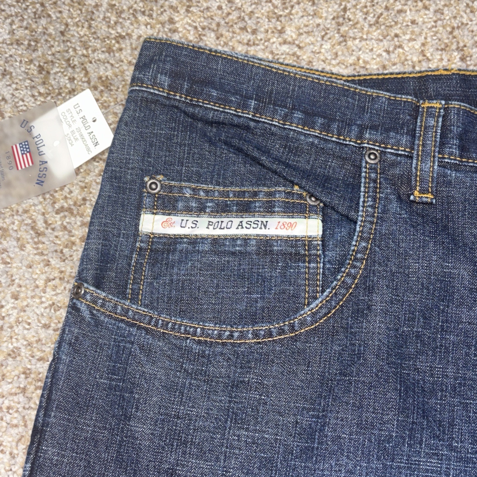 U.S. Polo Assn Jeans Mens 52x34 Denim Dark Wash Vtg Fits 51 X 34 NEW - View 7