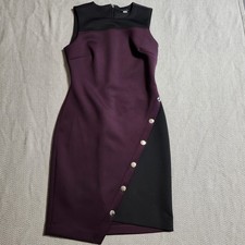 Tommy Hilfiger Colorblock Asymmetric Sheath Dress Womens Size 6 Purple/Black