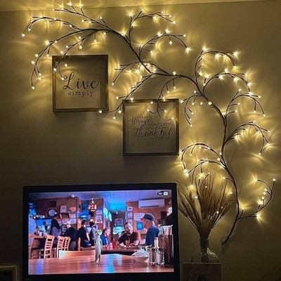 Luci a LED con rami di fiori di ciliegio - 180cm 96 LED decorazione da parete con fiori di ciliegio, catena luminosa in rattan bianco caldo con 8 modalità e telecomando