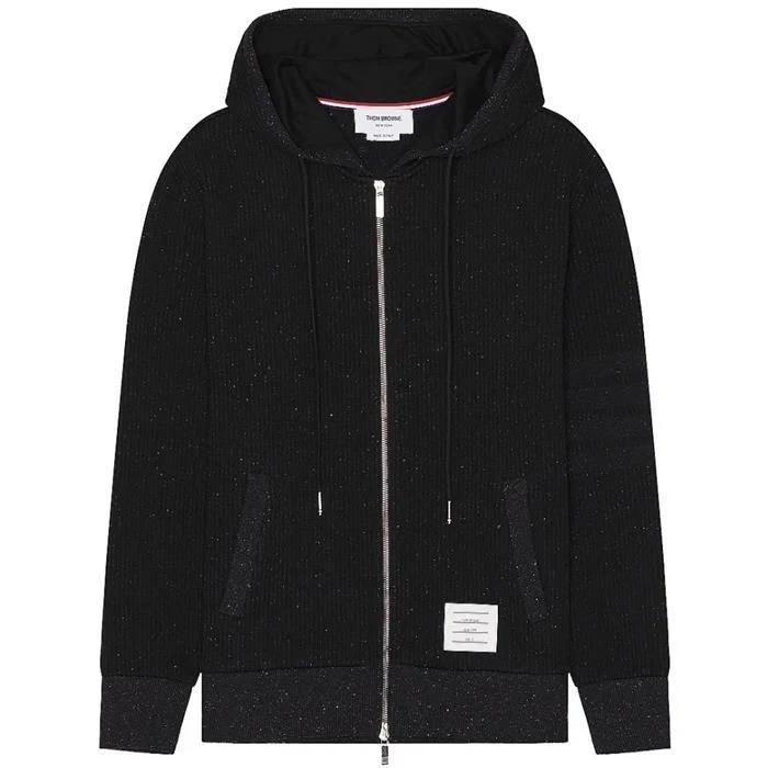 Thom Browne Felpa con Cappuccio Uomo 4 Bar Loopback in Seta Zip Nero 135828423