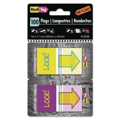 Redi-Tag Pop-Up Fab Page Flags w/Dispenser, ''Look!'', Multi-Color, 200/Pack