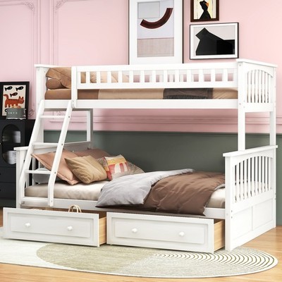 Twin Over Full Bunk Bed Wood Bunk Bed Convertible Bed Frame with
