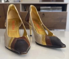 MIU MIU Multicolored Slingback Heels 39.5 Great Condition Gold Black Brown 