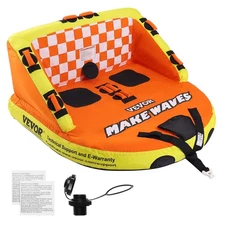 2 Person Towable Water Tube for Boating D Shaped Inflatable Couch Orange