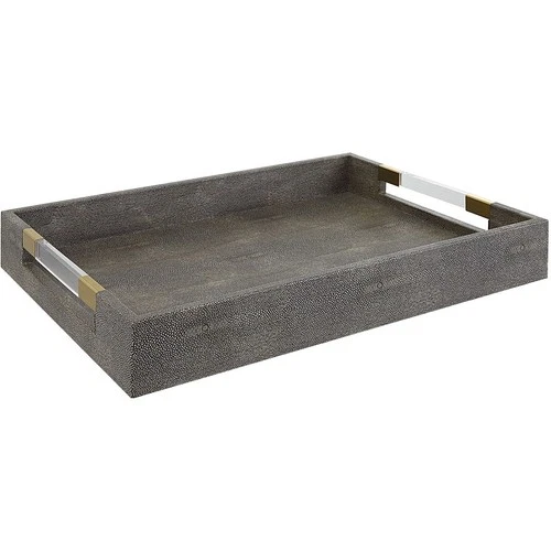 Uttermost 17996 Wessex Gray Shagreen with Clear Acrylic and Aged Gold Tray - Picture 2 of 5