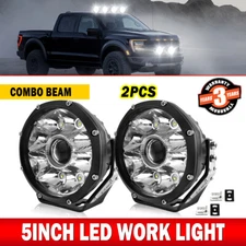 Pair 5" Round LED Pods Driving Light Bar Spot Bumper Roof Fog Lights SUV Offroad