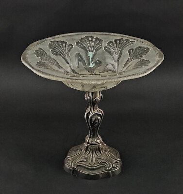 9235060-d Big Tafelaufsatz-Schale Glas France Type Deco Um 1930 Zinn-Fuß