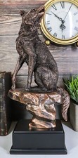 Rustic Moon Howling Alpha Wolf Sitting On Roc...