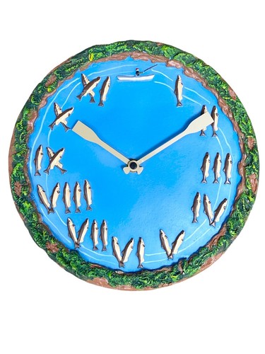 Rustic Fishing Decor Wall Clock Nautical oars canoe 10" Beach house Lake - Picture 2 of 8