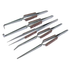 5 Tweezers Jewelry Soldering Fiber Grip Cross Locking Set Bent & Straight Tip