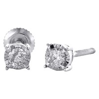 10K WeißGold Rund Diamant 4 Zacken Ohrstecker 3.75Mm Wunder Set Ohrringe 0.15 Ct