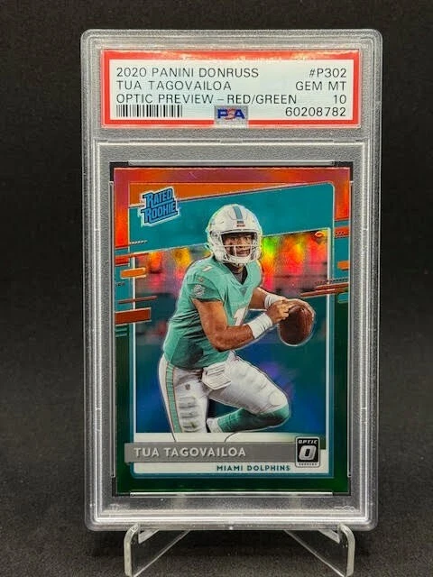 Deal for 2020 Donruss - Rated Rookie Tua Tagovailoa #P-302 Optic Preview Red/Green PSA 10