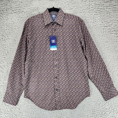 Society of Threads Shirt Mens Small Brown Floral Print Long Sleeve Button Up *NW