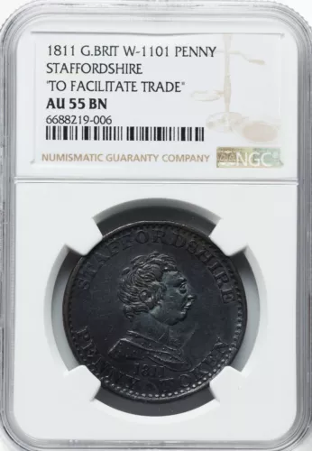 Great Britain - 1811 Penny Merchant Token - NGC AU55 BN - RARE ONLY 2 FINER!