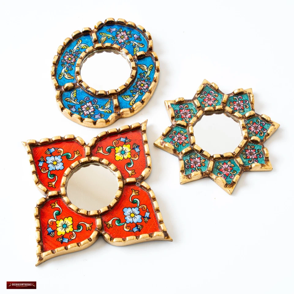 Handmade Small Accent Wall Mirror set of 3 | Peruvian Decorative mirrors of 6in - Image 4 of 4