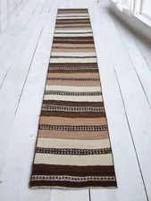 Undyed Wool Extra Long Runner Rug Stair Tread Handmade Kilim Runner Rug 3x14 ft