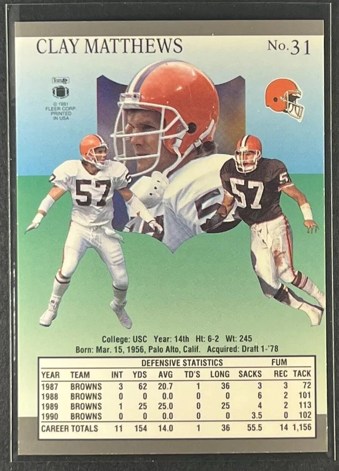 Clay Matthews #31 1991 Ultra Cleveland Browns - Image 2 of 2