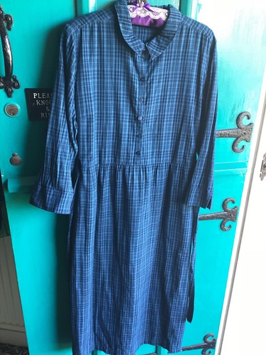 Seasalt Cornwall Blue Black Check Cotton Midi Dress Collar + Buttons 16