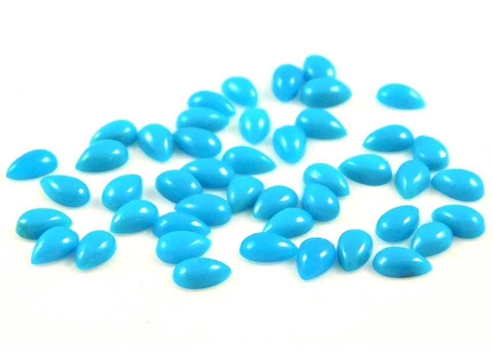 5 Pcs Natural Arizona Turquoise 7X9mm Pear Shape Cabochon Cut Loose Gemstone - Image 3 of 4
