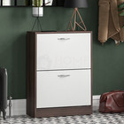 Shoe Cabinet 2 Drawer Walnut & White Wood Cabinet Rack Hallway Organiser Unit