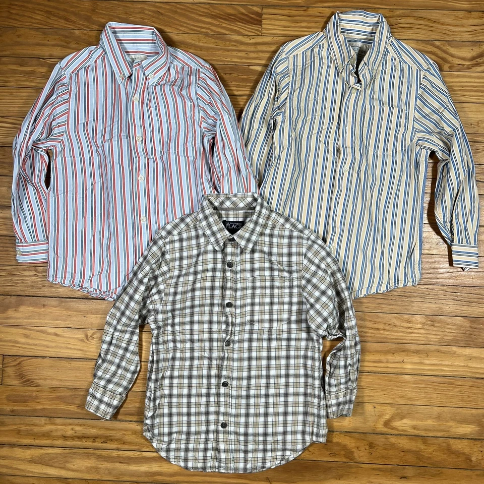 Lote de 3 Camisas con Botones Manga Larga para Niños Talla 5-6 Rayas a Cuadros U Foto 2 de 4