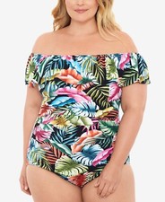  119 Swim Solutions Ruffled Off-The-Shoulder Tummy-Control One-Piece Size 18W