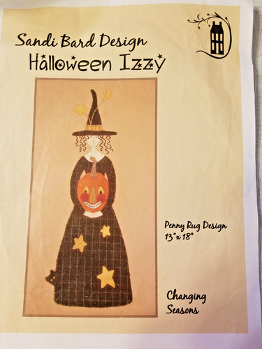 Sandi Bard Designs HALLOWEEN IZZY 13x18" penny rug pattern witch pumpkin 2003 - Picture 4 of 5