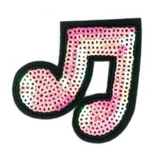 us seller Note Music Sequins pink Patch Iron or Sew On Embroidered 1601