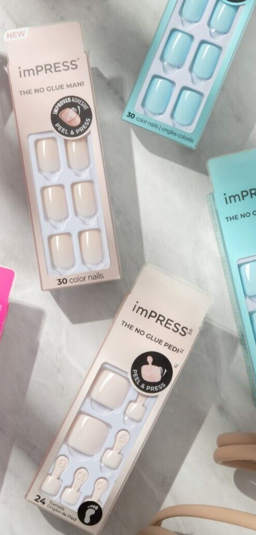 KISS IMPRESS PRESS ON FINGER & TOE NAILS ONE STEP MANICURE & PEDICURE SOFT PINK