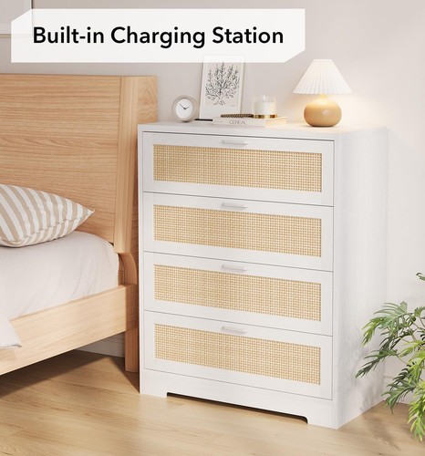 4 Drawers Dresser Rattan Drawer Organizer Unit with Metal Handle for Living Room - Picture 7 of 10