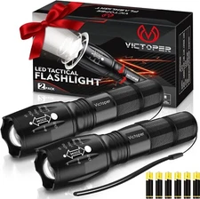 New Victoper LED Flashlight 2 Pack Bright 3500 Lumens Tactical Torch High Lumens