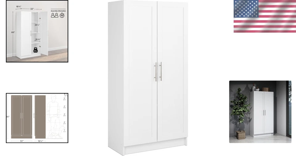 Elegante gabinete de despensa blanco de 65” con puertas de doble panel y amplio espacio de almacenamiento Foto 2 de 4