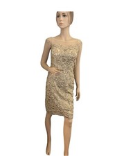 MARSONI BY COLORS GOLD SHEER BEADED PARTY COCKTAIL DRESS SZ 6