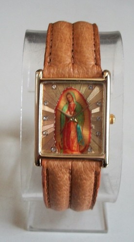 Men’s Virgin Mary Guadalupe Brown & Gold Finish Fashion Casual Watch
