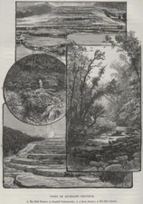 AUCKLAND. The Pink Terrace; A Bush Stream; The Hot Cascade 1882 old print