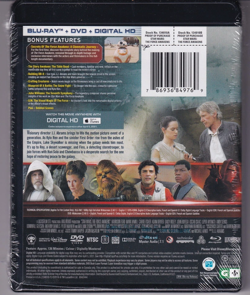 Star Wars - The Force Awakens - Harrison Ford, Mark Hamill,  -New BluRAY + DVD - Image 3 of 3