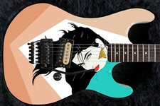 Guitar Wrap Axe Skin Decal Re-skin Salon Girl Gunslinger 1980's Green Tan 1015