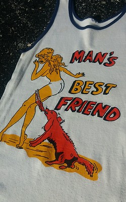 Rare Vintage 1950s Pin up Nude Girl Dog Surf T Shirt Tank Top